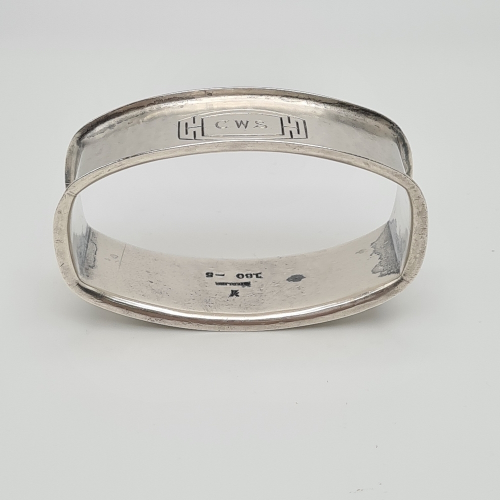 Wallace Oval Hammered Napkin Ring Sterling Silver Mono 180-5 Monogrammed "CWS" - Picture 5 of 10